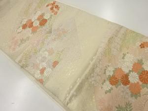 リサイクル 地紙に流水・草花模様織り出し袋帯